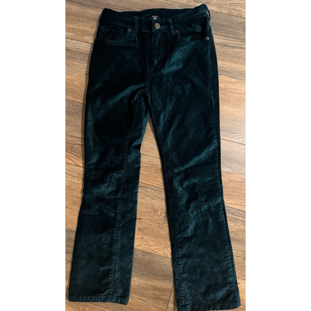 Free People Deep Green Velvet Cropped Jeans